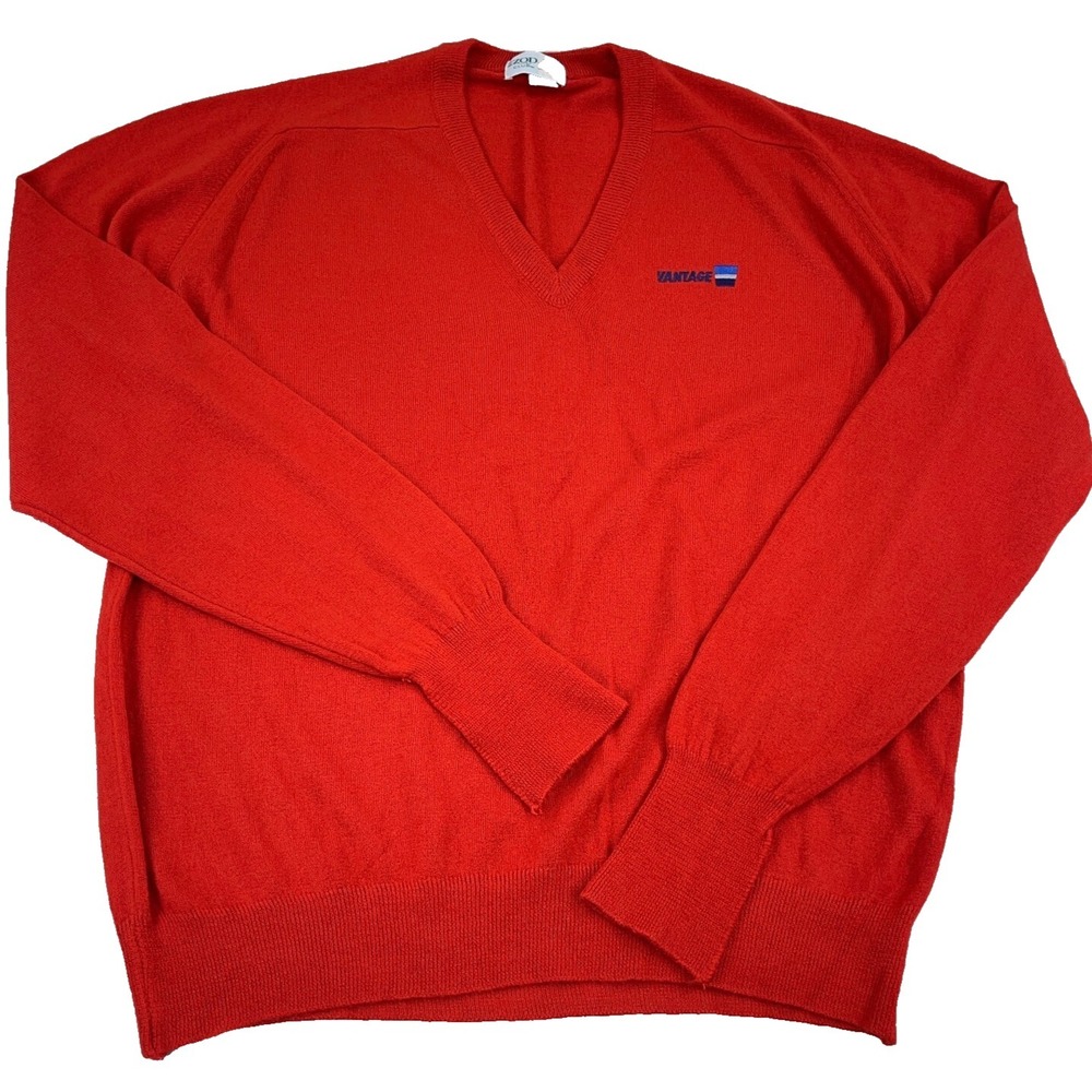 Vintage Izod Sweater Men Medium Red V Neck Acrylic 80s 90s Grandpa Vantage Golf